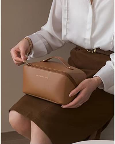 Newave Veľkokapacitná taška na make-up dvojité zipsy kozmetické cestovné tašky pre ženy PU kožený Make-up Toaletný
