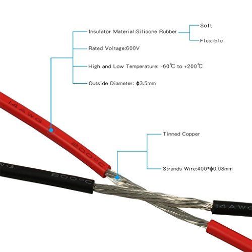 Bntechgo 14 Gauge Silikónový drôt cievka červená a čierna každý 50ft flexibilné 14 AWG plietol pocínovaný medený