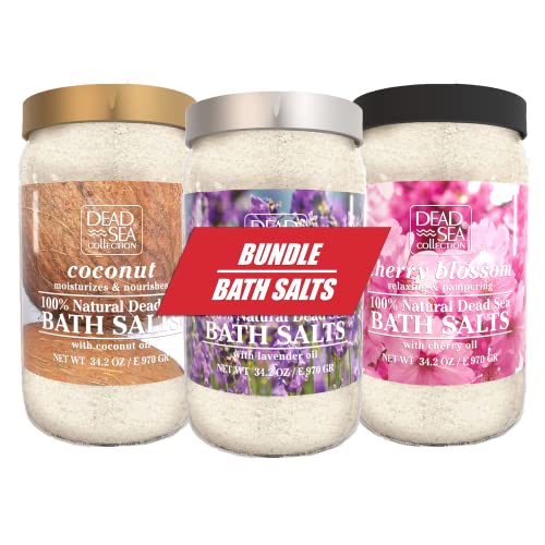 Kúpeľové soli z kolekcie Mŕtveho mora obohatené o 3 ks-kokos-Čerešňový kvet-levanduľa-prírodná soľ do kúpeľa-Veľká