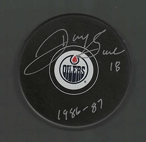 Danny Gare podpísal & amp; vpísané puky NHL s podpisom pukov Edmonton Oilers