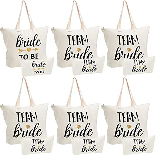 6 sady svadobné sprcha darčeky nevesta byť Tote Bag družičky Tote Bag s Make-Up Bag Team nevesta plátno tašky