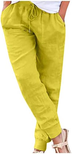 Kitimi Dámske bavlnené ľanové nohavice pevný elastický pás členkové Capris nohavice letné módne Lounge nohavice